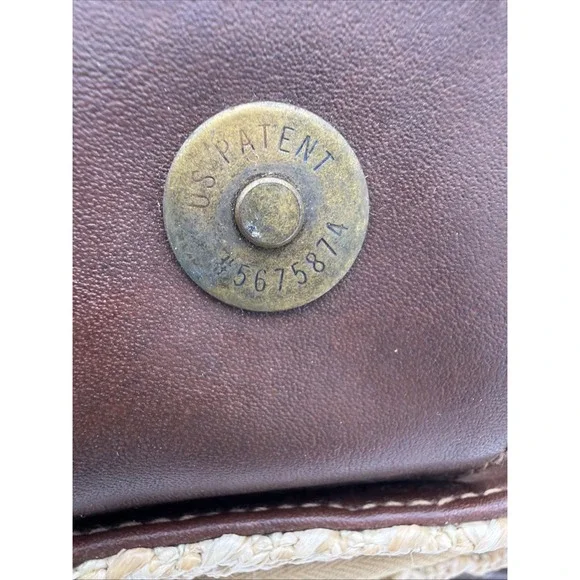 Rosetti straw tote handbag with brown faux leather trim and top handles. - Picture 10 of 16